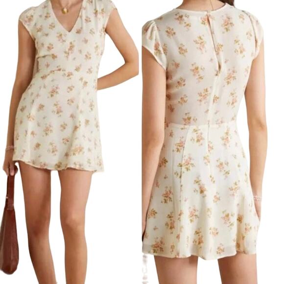 Reformation Floral Mini Dress in Cream and Pink - Picture 2 of 13